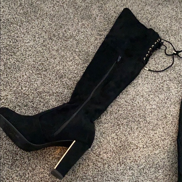 Material Girl Over the Knee Velvet Heeled Boot - Picture 4 of 6